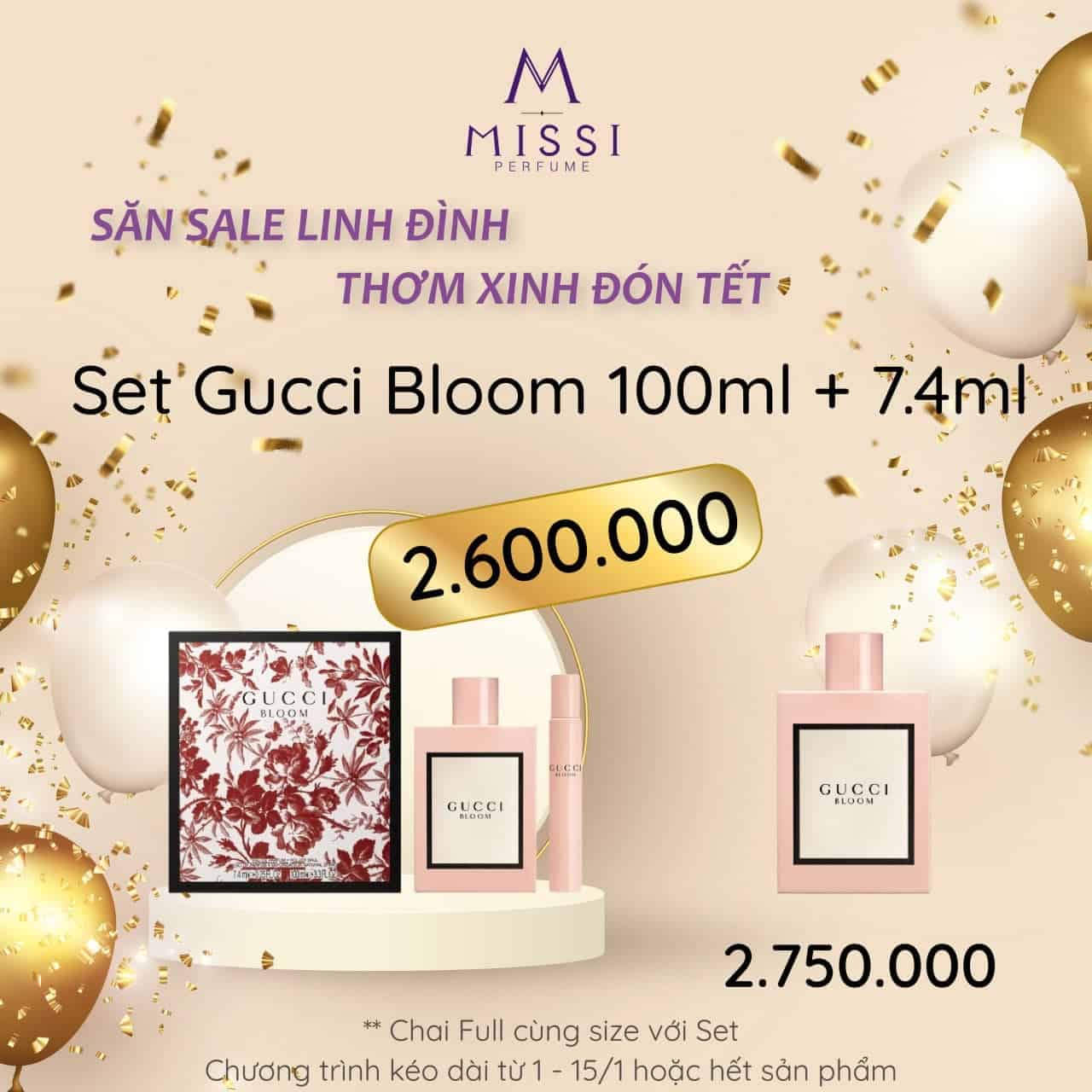 Set Gucci Bloom EDP 100ml Missi Perfume